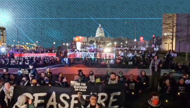 Protestors Chant ‘Genocide Joe’ Outside of Capitol Before Biden’s State of the Union