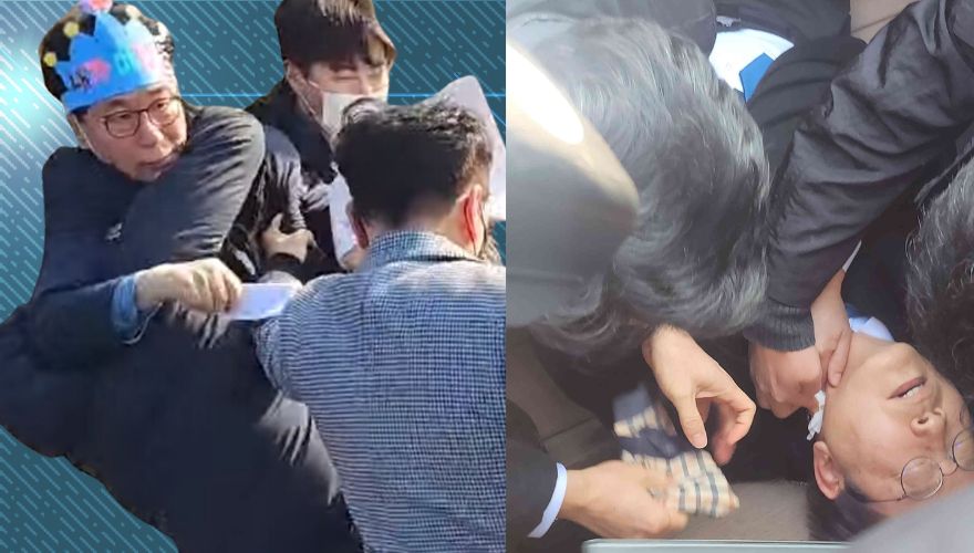 South Korean Opposition Party Leader Lee Jae-myung Stabbed in the Neck During Press Conference (VIDEO)