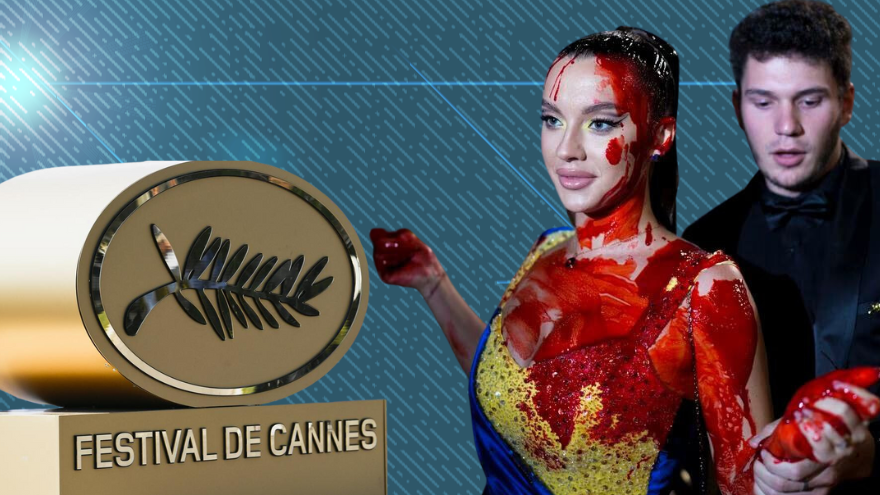 Ukrainian Influencer Pours Fake Blood on Herself at Cannes